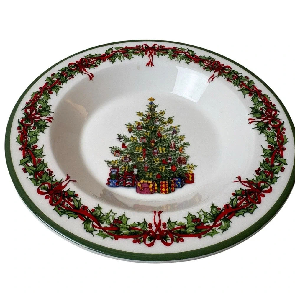 Set Of 4 Christopher Radko Christmas Holiday Wide Rim Soup Bowl/Serving 9